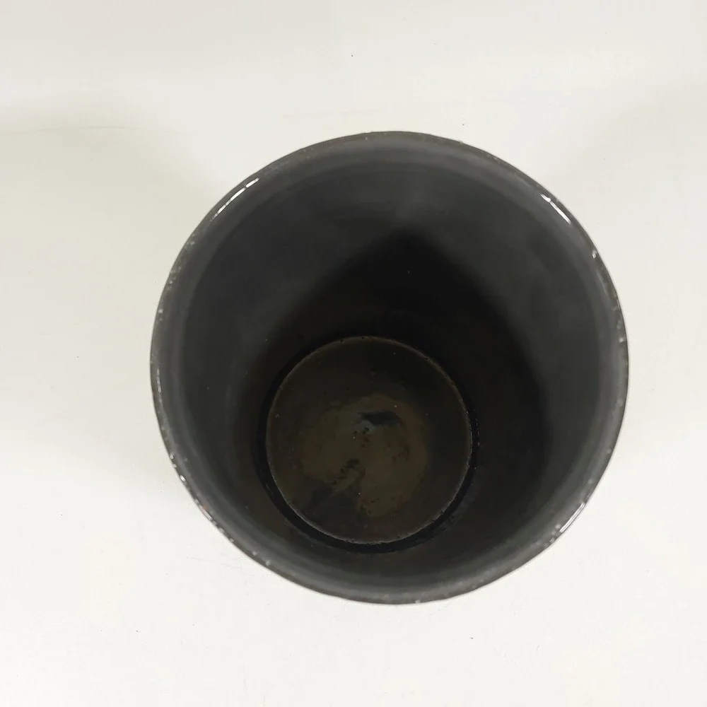 Black And Grey Ceramic Textured  Glaze Rim Decorative Vase 8